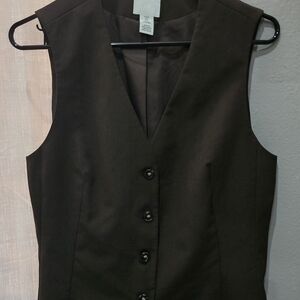 H&M Classic Sleeveless Button Front Brown Vest